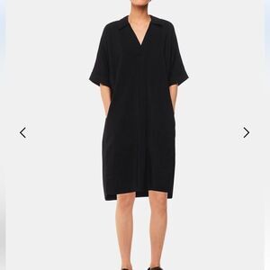 Whistles Relaxed Shirt Dress Black Cotton Blend Boxy Sz Small